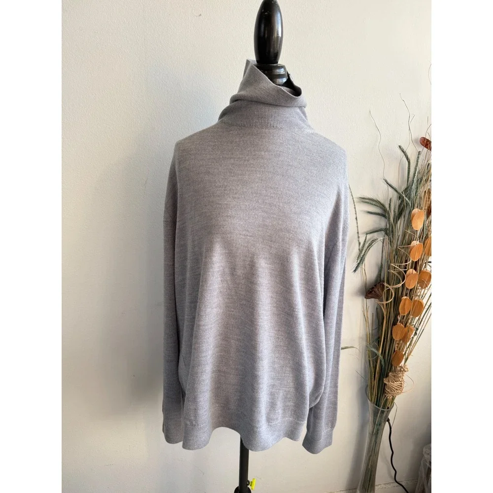 Banana Republic Mens XXL Grey 100% Merino Wool Turtleneck Sweater Soft Knit 2854